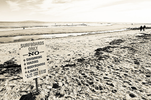 "Surfboards Only" Sign - Surfrider Beach, Malibu - black & white